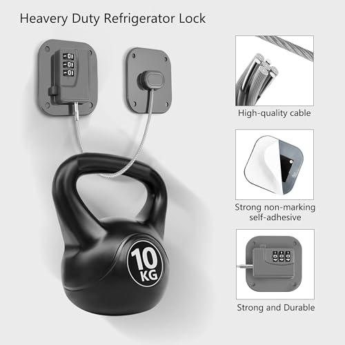 Image of Refrigerator Lock, Heavy Duty Fridge Lock, Combination Lock for Refrigerator Cabinets, Drawers, Safety, Easy Install No Keys Needed (Grey-2Pack)