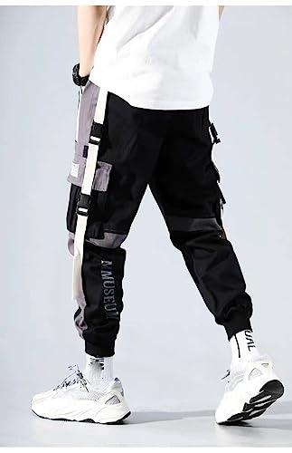 Aoleaky Streetwear Casual Men's Harem Jogging Pants with Ribbons Slim Fit Spring Cargo Pants and Multiple-Pocket Trousers4