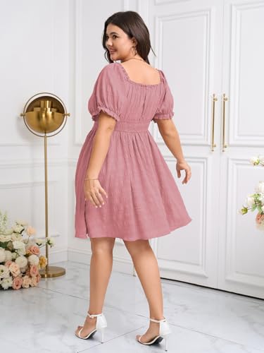 Image of SCOMCHIC Womens Plus Size Summer Dresses Casual Sun Dress Sweetheart V Neck Puff Short Sleeve Smocked A Line Mini Dress