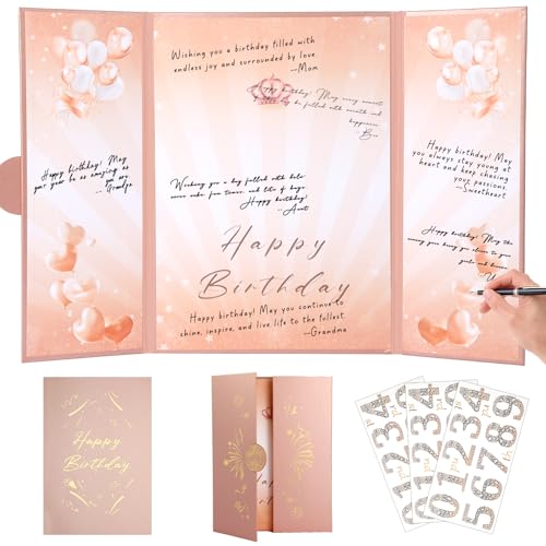 TIACABO Rose Gold Birthday Party Decorations,18" x 12" Creative Birthday Decorations Guest Sign in Book Alternative, for Men and Women of All Ages, Happy Birthday Party Supplies