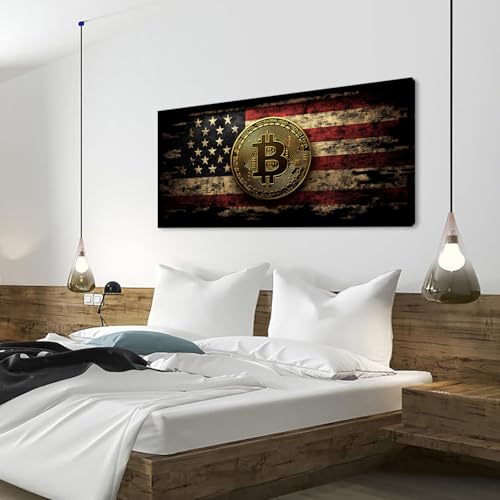 ZOMNAI Bitcoins USA Flag Wall Art for Living Room Office BTC Retro Gold Red Painting Prints Vintage Canvas Artwork Farmhouse Bedroom Decor by ZOMNAI - Image 4