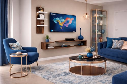 Image of Dual J Style 40 Inches Broad Based Wall Mounted Tv Cabinet Shelf for Living Room, Bedroom, Kids Room, Lounge (Wenge & White)