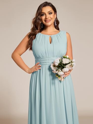 Image of Ever-Pretty Plus Women's Round Neck Sleeveless Empire Waist Maxi Plus Size Formal Gowns Bridesmaid Dresses