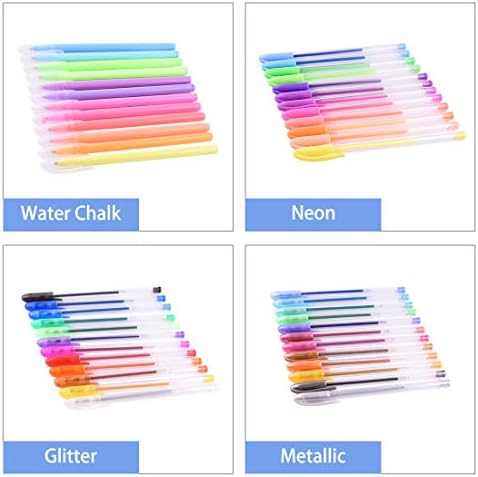 Gurkkst 48 Packs Color Gel Ink Pens Set The Best Gel Pens for Adult and Kid Colouring Books,Drawing,and Writing (12 Metallic + 12 Glitter + 12 Neon + 12 Water Chalk)