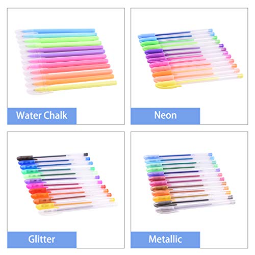 Gurkkst 48 Packs Color Gel Ink Pens Set The Best Gel Pens Colouring Books,Drawing,and Writing (12 Metallic + 12 Glitter + 12 Neon + 12 Water Chalk) - Image 2