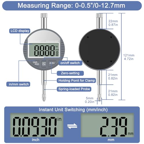 Image of HDLNKAK Digital Dial Indicator Bore Gauges (2 inch-6 inch /0.0005 inch), Engine Cylinder Measurement with Carbide anvils, with LCD Digital Dial Indicator - Grey