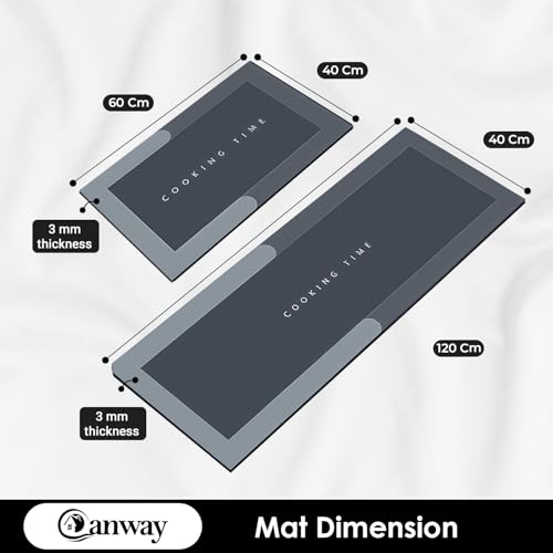 Image of CANWAY Kitchen Mats for Floor Anti Slip, Set of 2 (40x60 cm & 120x40 cm), Waterproof & Washable Kitchen Floor Mats, Super Absorbent Kitchen Mat for Sink, Cooking Area & Home, Grey Design