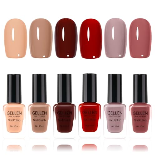 GELLEN Nail Polish Set, Nude Red Brown Quick Dry Traditional Regular Nail Polish Fall Winter 6...