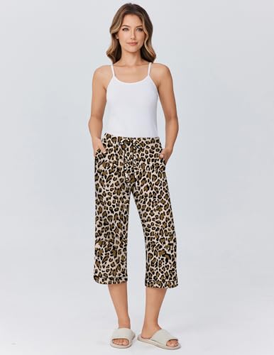 Image of Ekouaer Womens Pajamas Pants Capri Pj Bottoms with Pockets Sleep Pants | Comfy Drawstring Printed Soft Lounge Pants for Home, Daliy Wear