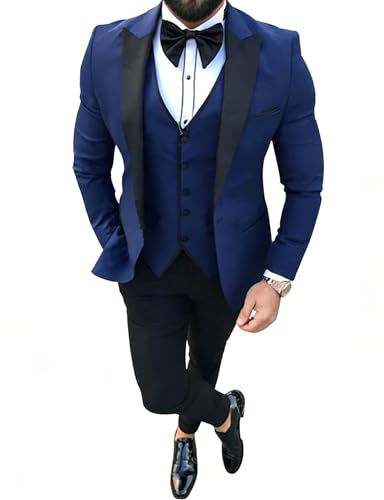 Costume trois pièces slim pour homme avec veste gilet et pantalon de smoking chic