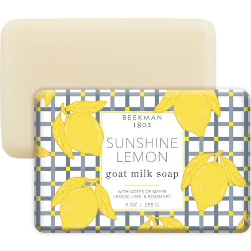 Image of Beekman 1802 Goat Milk Soap - Moisturizing Hand & Body Soap Bar with Shea Butter & Botanical Oils, Triple-Milled, Non-Drying, Made for Sensitive Skin, Sunshine Lemon 9 oz