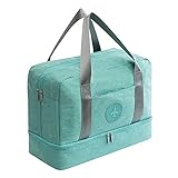 Separación de húmedo y seco Diseño: compartimento húmedo impermeable para utensilios de baño o ropa deportiva sudada; Un bolsillo frontal para llaves, billetera, tarjetas de fitness, etc. Pequeño bolsillo con cremallera en el interior