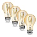 Amazon Basics A19 Smart Filament LED Bulb, Tunable White, 2.4 GHz Wi-Fi, Works with Alexa Only, 4-Pack