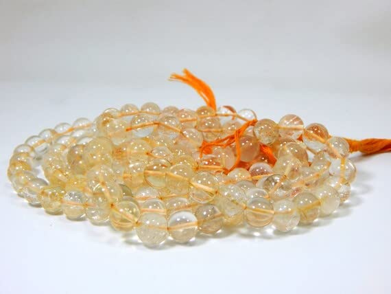 Citrine naturelle en perles rondes 9.7mm pour création de bijoux