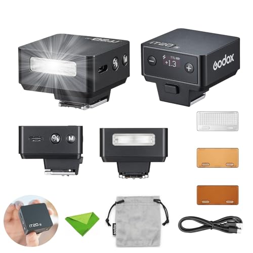 Godox iT20 S iT20-S TTL-Blitz für Sony, 700-fach-Blitzleistung, 1,5 s Blitzzeit, eingebauter Lithium-Akku, Mini-Blitzgerät mit Farbfiltern (Schwarz)