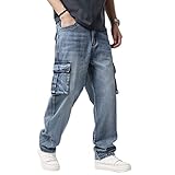 [D.IIZOO] 無地 デニム カーゴパンツ メンズ 大きいサイズ ゆったり ワイド デニムパンツ ジーンズ ストレート ビッグシルエット バギーパンツ ジーパン ヒップホップ ストリート 個性 ファッション hip hop CW898 (1908/ブルー, 38)