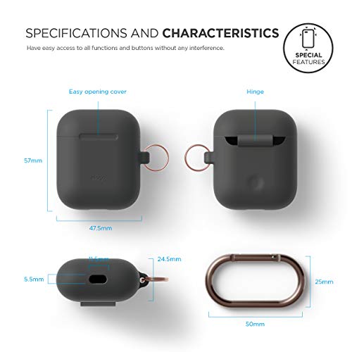 Elago Silicone Case With Keychain Compatible With Apple Airpods Case 1 & 2, Front Led Visible, Supports Wireless Charging, Protective Silicone [Dark Grey] #TOP4