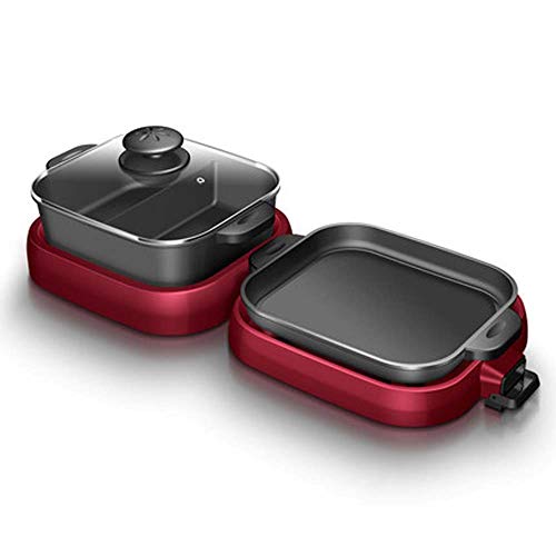 Barbecue Grill, Siamese Haushalt Elektro-Ofen, Multi-Funktions-Hot Pot, Backen Pan, Dual-Use-Maschine, Grillpfanne, faltbar,Rot