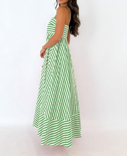 Image of Women Striped Maxi Dress Smocked Backless Spaghetti Strap Long Flowy Dress Sleeveless Boho Aline Sundress