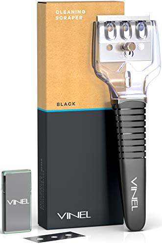 Ceranfeldschaber - Der moderne Ceranfeldreiniger Modell 2019 inkl. Edelstahl Ersatz-Klingen Ceranfeld-Kratzer Glas-Schaber [100% Reinigungspower]