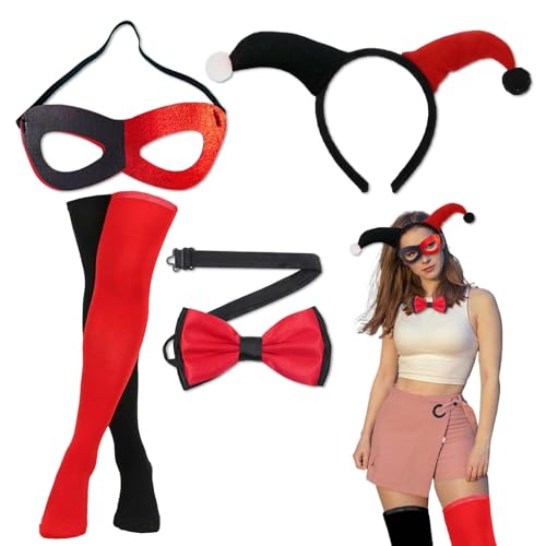 Kit de déguisement Harley Quinn pour femme et fille - Costume parfait pour Halloween, Carnaval et fêtes costumées