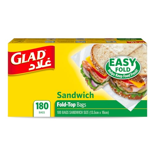 Glad Sandwich Fold-Top Bags 180 Bags 13.5x16cm Easy Fold and Microwave Safe Helps Keep Food Fresh