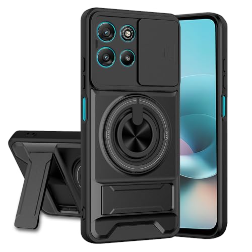 Image of Moto G67 Power / G57 Power 5G Back Cover | Armor Camera Slider 360 Degree Rotating Finger Ring Holder Case with Bracket Stand Back Case Cover (Compatible with MagSafe Accessories) (Black)