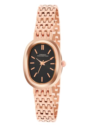 Image of French Connection Sunray Black Oval Dial with Rose Stainless Steel Strap Watch for Womens - FCN0130RGM