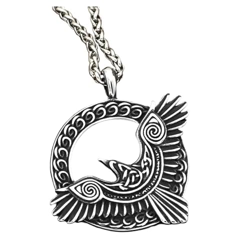 Fantasy Forge Jewelry Celtic Hawk Necklace Mens Womens Silver 316L Surgical Stainless Steel Raven Falcon Pendant and Chain Cover