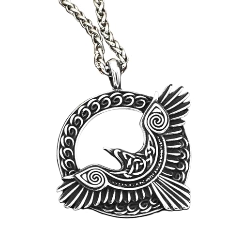Fantasy Forge Jewelry Celtic Hawk Necklace Mens Womens Silver 316L Surgical Stainless Steel Raven Falcon Pendant and Chain