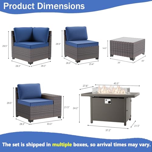 Image of 16 PCS Outdoor Patio Furniture Set,Outdoor Sectional Furniture with 45 inch 55000 BTU Gas Propane Fire Pit Table,PE Rattan Wicker Patio Conversation Set,Swivel Rocking Chairs Set,Navy Blue
