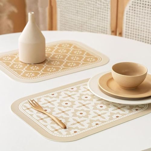 Image of Faux Leather Dining Table Placemats | Heat Insulation & Stain Resistant Waterproof Non Slip Dinner Table Mats | Perfect for Home, Kitchen, Restaurant, Office (Mustard, Set of 6)