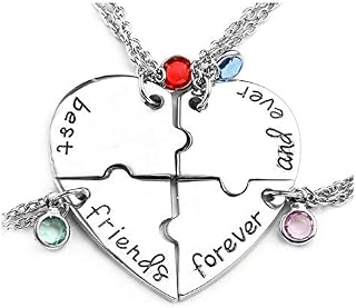 Jovivi 4pcs/Set Best Friend Forever and Ever Necklaces Heart Puzzle BBF Friendship Pendant