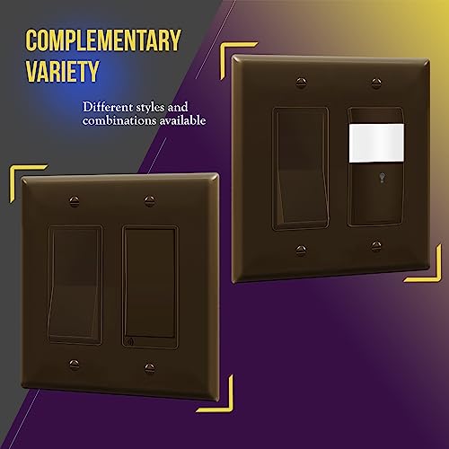 Image of ENERLITES 2-Gang Brown Mid-Size Decorator Switch Outlet Wall Plate Cover