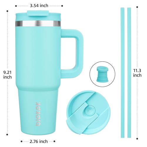 Image of BJPKPK 30 oz Insulated Tumbler With Lid And Straw Stainless Steel Tumblers Cup With Handle For Women And Men,Turquoise
