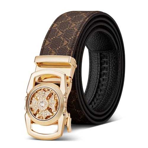 VANNANBA Men Designer Belts with Stylish Modern Automatic Buckle For Dress Casual Gift for Men Gold