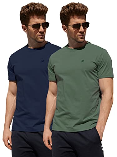 2 Pack Men's Performance T-Shirt Wrinkle-Resistant Quick Dry Short Sleeve Moisture Wicking Upf 50+ Sun Protection Athletic(Navy Green,L) #TOP4