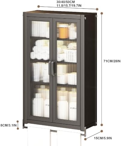 Wall-Mounted Bathroom Storage Cabinet - Space-Saving, No Drill Design for Toilets & Washbasins, Kitchen Organizer with Metal Doors, Multi-Functional Storage Solution (40x15x71CM)
