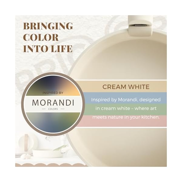 PRICUSIS Ceramic Pots and Pans Set with Detachable Handle, Non-toxic Nonstick 8pcs Cookware Set with Die-cast Lids, Dishwasher & Oven Safe, PTFE PFOA PFAS Free, Perfect for College Dorm, Cream White