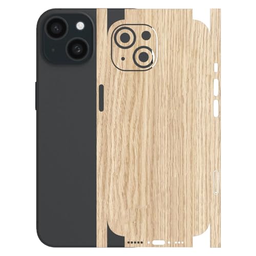 Image of AtOdds - Full Body Back Screen Guard Protector Film - Wooden Textured Lamination Wrap Skin Sticker for iPhone 15 | Scratchproof Matte Finish (Design - Light Wood)