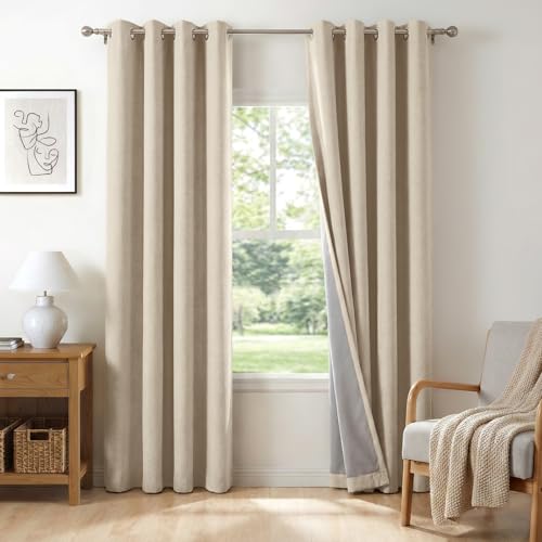 Image of 100% Blackout Shield Curtains, Linen Blackout Drapes 50''W x 72''L, 2 Panels, Natural Flax, Grommet, Thermal Insulated, Full Light Blackout Curtains for Bedroom