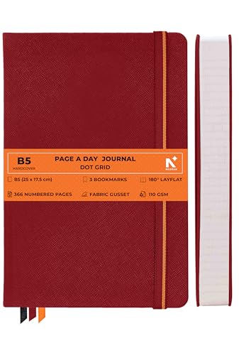 Image of NEORAH -B5 RULED | 368 Pages - 110 Gsm | PAGE A DAY JOURNAL (25x17.5 cm)-Hardcover RULED Notebook |Back Pocket |3 Silk Book Mark - Completely HANDMADE for Journaling,writing- RED