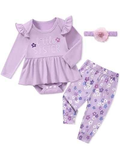 Baby Infant Girl Clothes Long Sleeve Ruffle Romper + Pants + Headband Set Newborn Girl Outfits 0-18 Months