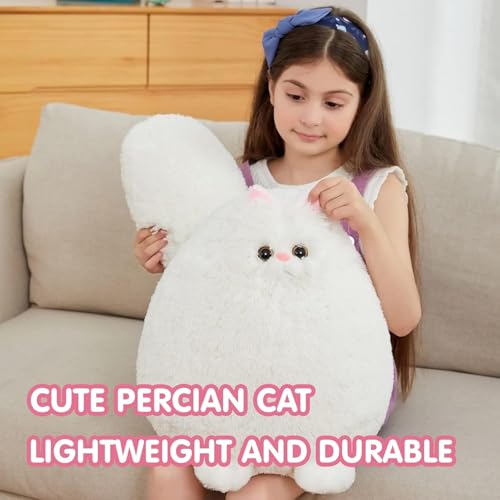 Image of SARO Fluffy Persian Cat Plush - Ultra-Soft Stuffed Animal for Kids & Adults - Cuddly White Cat Pillow Toy - Adorable Round Kitty Plush for Gifting, Home Decor, and Snuggling - 27cm | (Persian CAT)