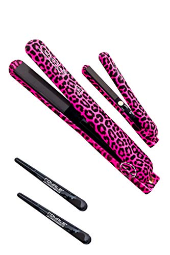 Royale Soft Touch Metro Set 100% Ceramic Tourmaline Plates, Professional Flat Iron Hair Straightener, Nano-Silver & Floating Plate Technology, Far-Infrared Heat, Anti-Static, Anti-Frizz, Pink Leopard