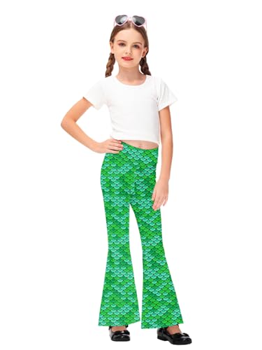 Image of AOBUTE Girls Bell Bottom Pants Tie Dye Print High Waist Flare Leggings 5-14 Years