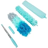 GLEAVI Plumero Telescópico para Limpieza del Hogar 25 M Mango Grueso Extendible 5 Piezas Plumero Electrostático para Techos Sofás y Rincones Color Azul Claro