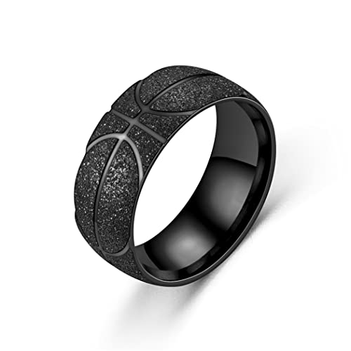 chengxun Anillo de acero inoxidable con patrón de baloncesto para hombre, diseño de rayas esmeriladas, deportivo, hip hop, punk, Acero inoxidable