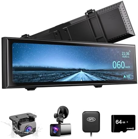 Super Night Vision Rear View Mirror Camera with F1.0 Aperture Lens，AI Vision Radar，BSD HDR/WDR，Touch Screen Smart Mirror Dash Cam, Free 64GB Card & GPS,12" Backup Camera AKEEYO NV-X