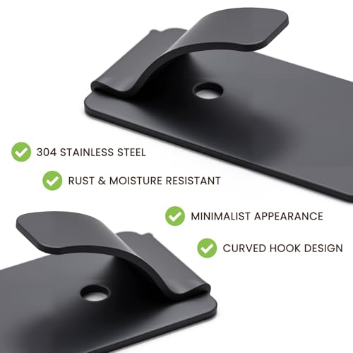 Image of TAILI Hooks for Hanging 10 Metal Sticky Hooks and 14 Adhesive Strips Black | Stainless Steel Hooks for Painted Wall, No Damage Small Adhesive Hooks, Removable & Reusable for Kitchen, Home Storage